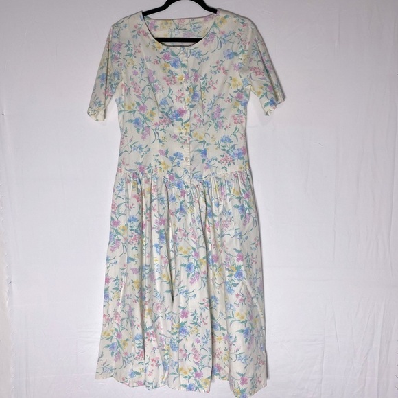 Vintage Dresses & Skirts - Vintage Handmade Pastel Floral Cottagecore Peasant Garden Tea Party Dress M